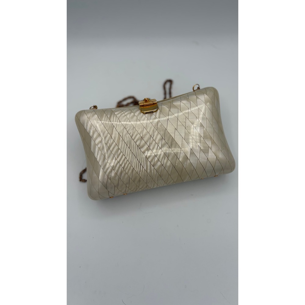 Lisette Box Clutch Women Small Cream Mother of Pearl Harlequin Shell Purse